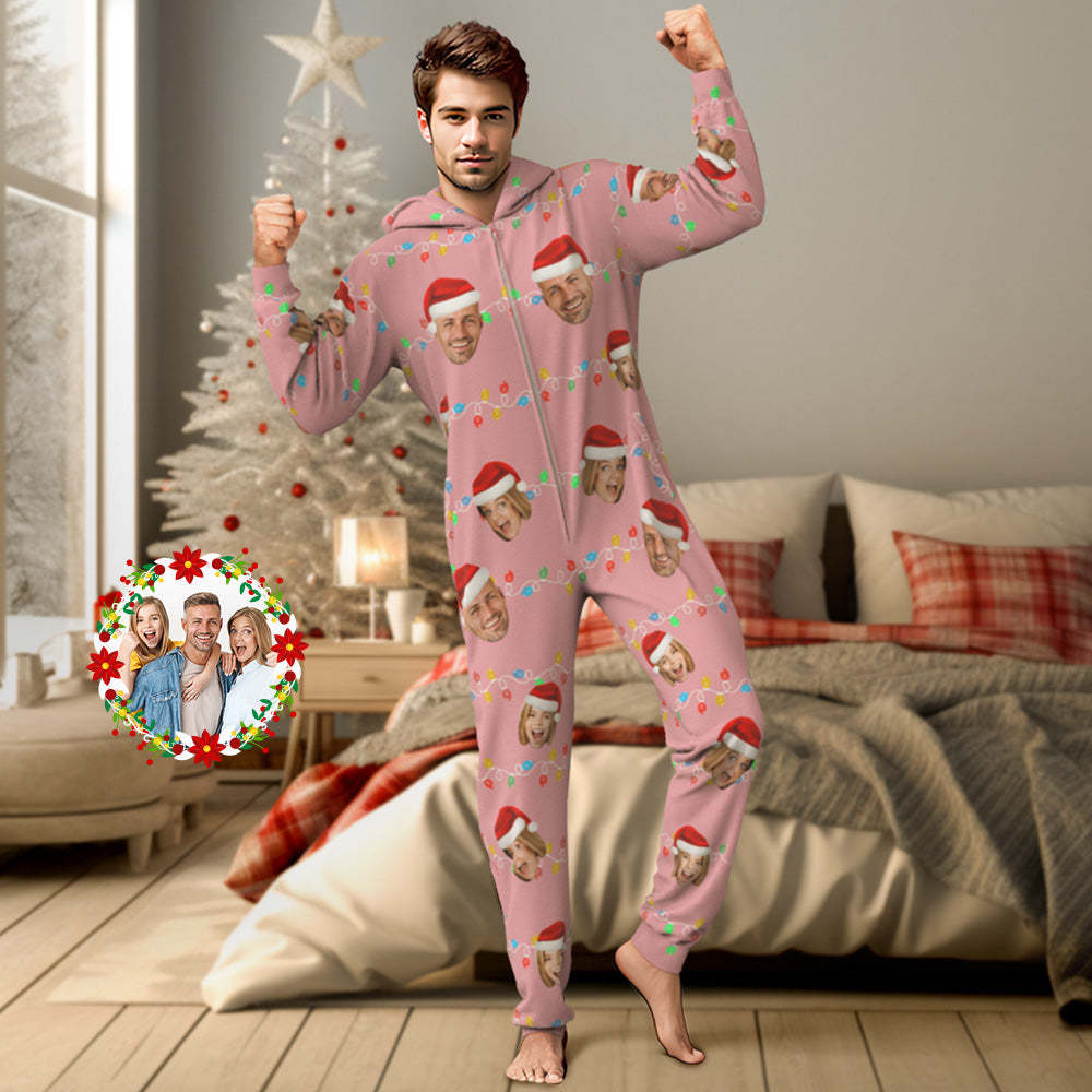 Custom Onesies Photo Xmas Leds Pajamas One-Piece Sleepwear Family Pyjamas Christmas Gift - Get Photo Blanket