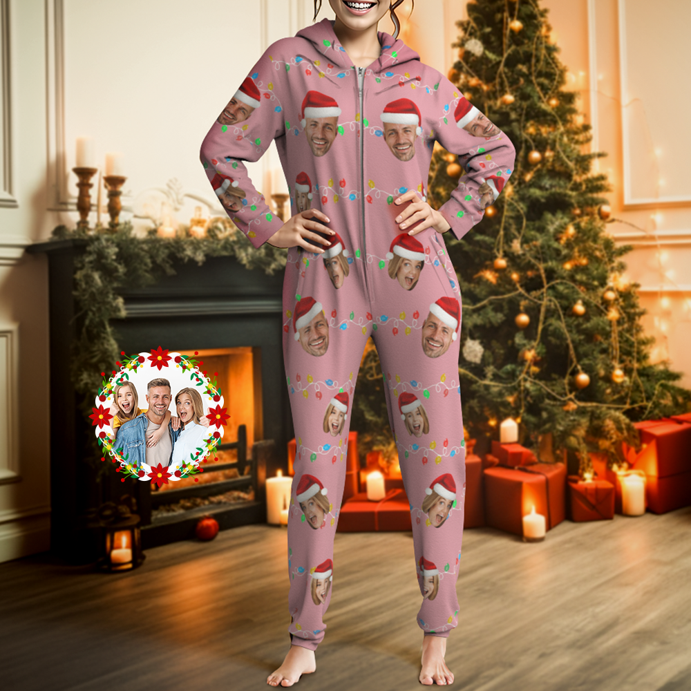 Custom Onesies Photo Xmas Leds Pajamas One-Piece Sleepwear Family Pyjamas Christmas Gift - Get Photo Blanket