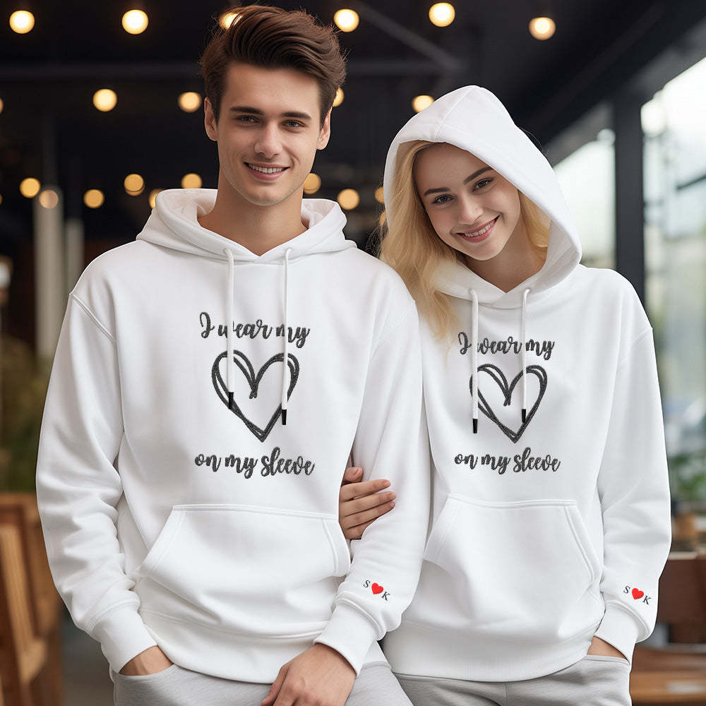 Personalized Embroidered Love Heart Hoodie Custom Text Sweatshirt Valentine Gift - Get Photo Blanket