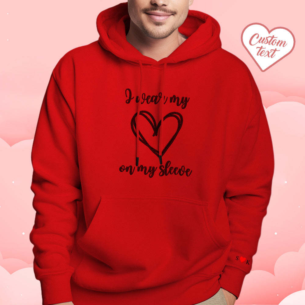 Personalized Embroidered Love Heart Hoodie Custom Text Sweatshirt Valentine Gift - Get Photo Blanket