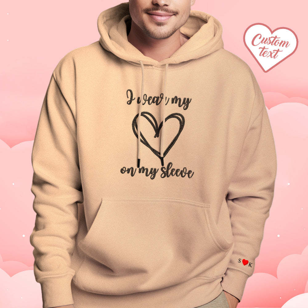 Personalized Embroidered Love Heart Hoodie Custom Text Sweatshirt Valentine Gift - Get Photo Blanket