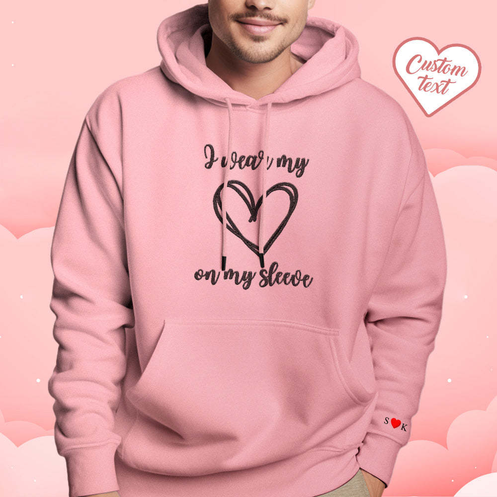 Personalized Embroidered Love Heart Hoodie Custom Text Sweatshirt Valentine Gift - Get Photo Blanket
