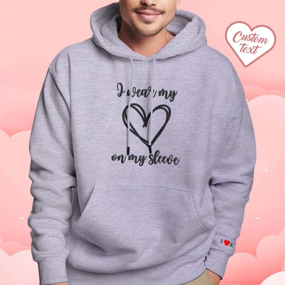 Personalized Embroidered Love Heart Hoodie Custom Text Sweatshirt Valentine Gift - Get Photo Blanket