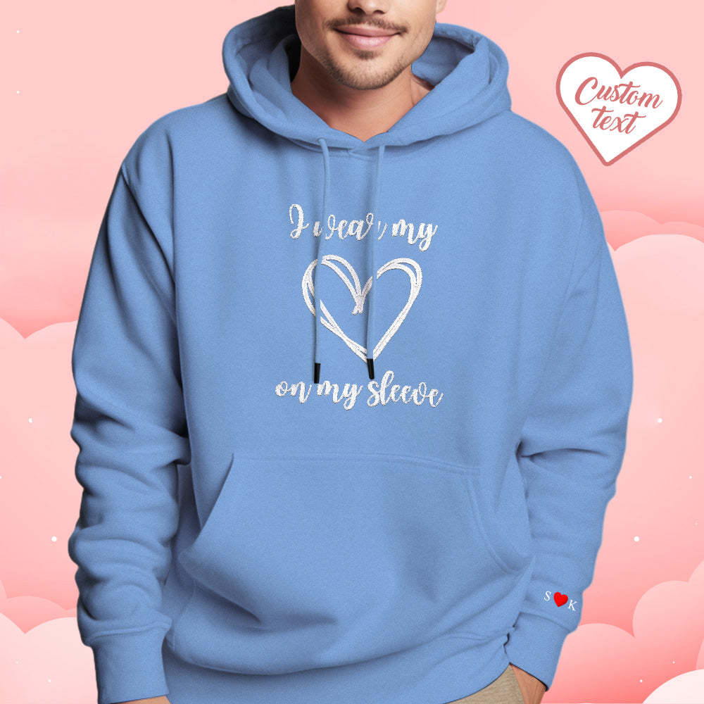 Personalized Embroidered Love Heart Hoodie Custom Text Sweatshirt Valentine Gift - Get Photo Blanket