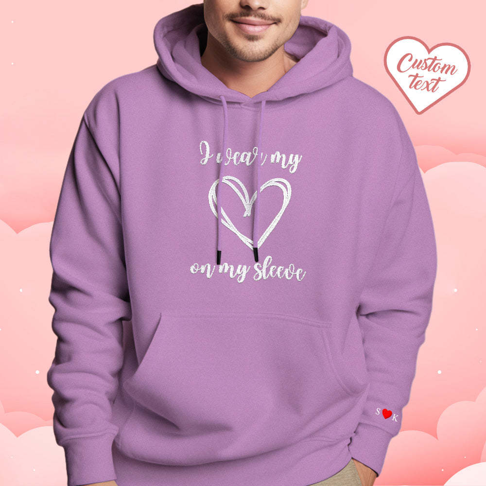 Personalized Embroidered Love Heart Hoodie Custom Text Sweatshirt Valentine Gift - Get Photo Blanket
