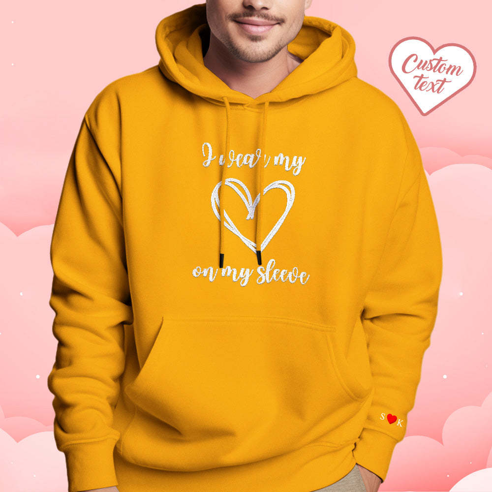 Personalized Embroidered Love Heart Hoodie Custom Text Sweatshirt Valentine Gift - Get Photo Blanket