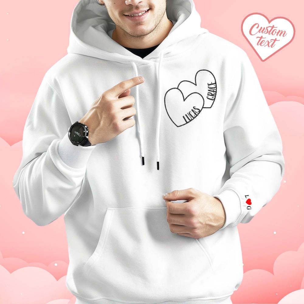Custom Text Embroidered Hoodie Romantic Double Hearts Sweatshirt Valentine Gift - Get Photo Blanket