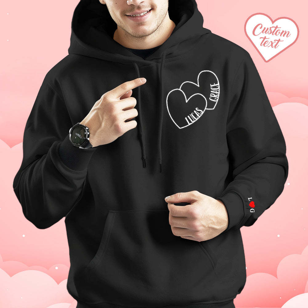 Custom Text Embroidered Hoodie Romantic Double Hearts Sweatshirt Valentine Gift - Get Photo Blanket