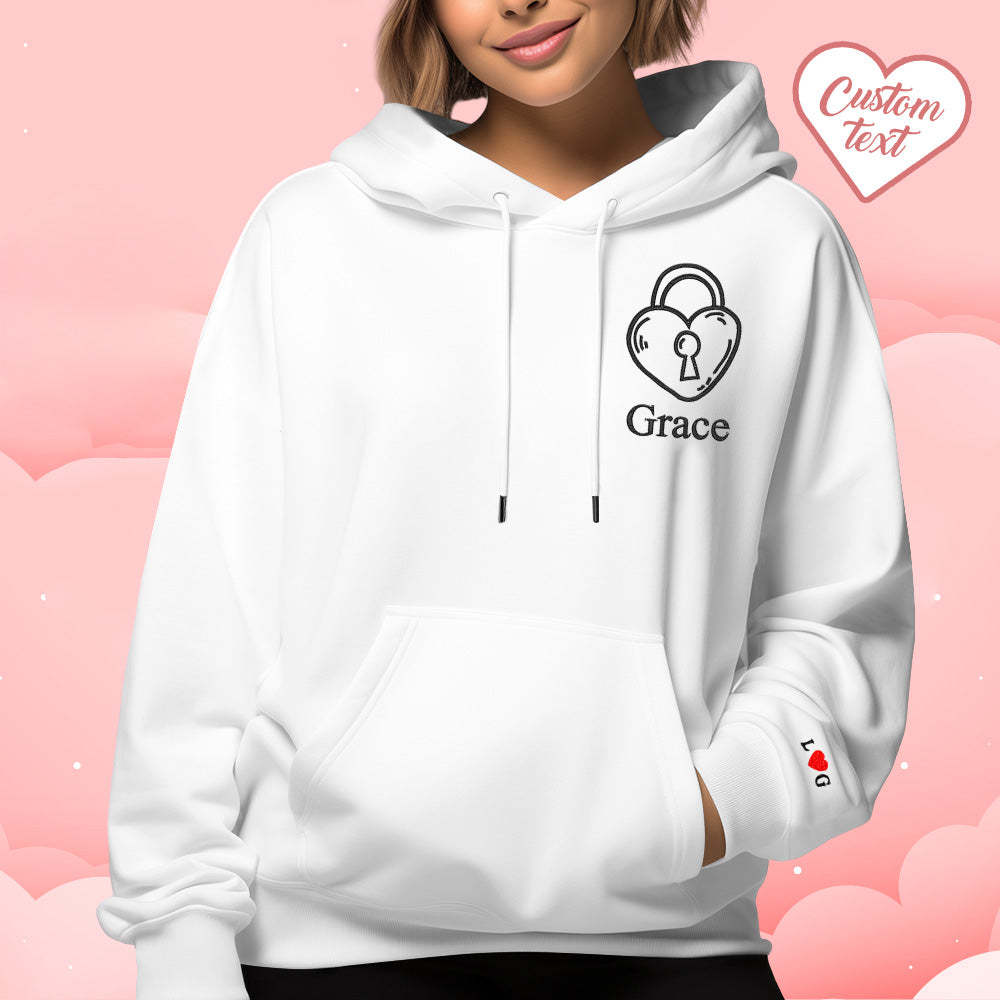 Custom Text Embroidered Hoodie Unique Heart Key And Lock Match Set Couple Sweatshirt - Get Photo Blanket
