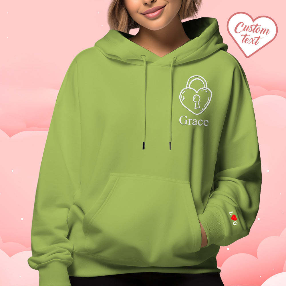 Custom Text Embroidered Hoodie Unique Heart Key And Lock Match Set Couple Sweatshirt - Get Photo Blanket