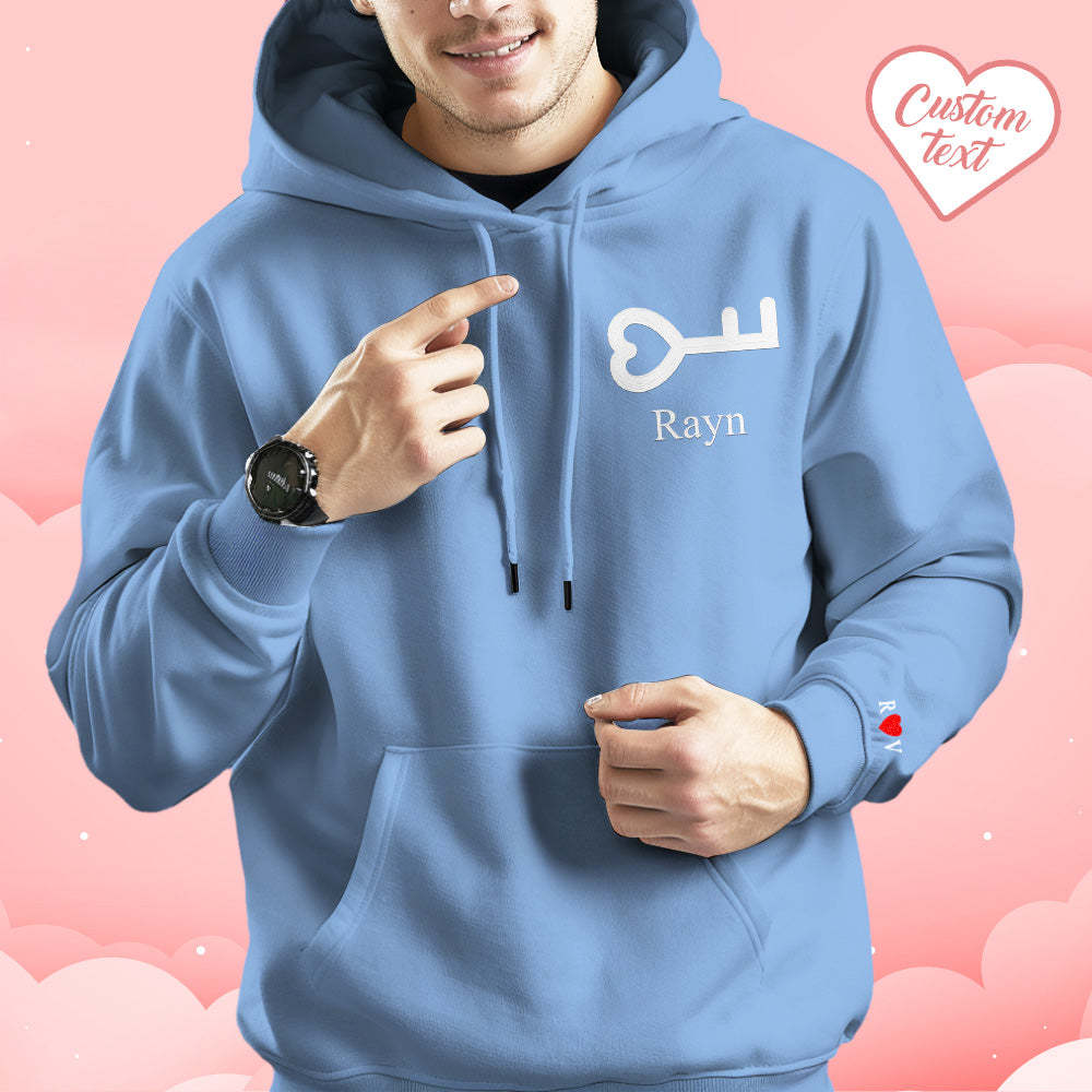 Personalized Text Embroidered Hoodie Sweet Heart Key And Lock Set Sweatshirt Valentine Gifts For Couples - Get Photo Blanket