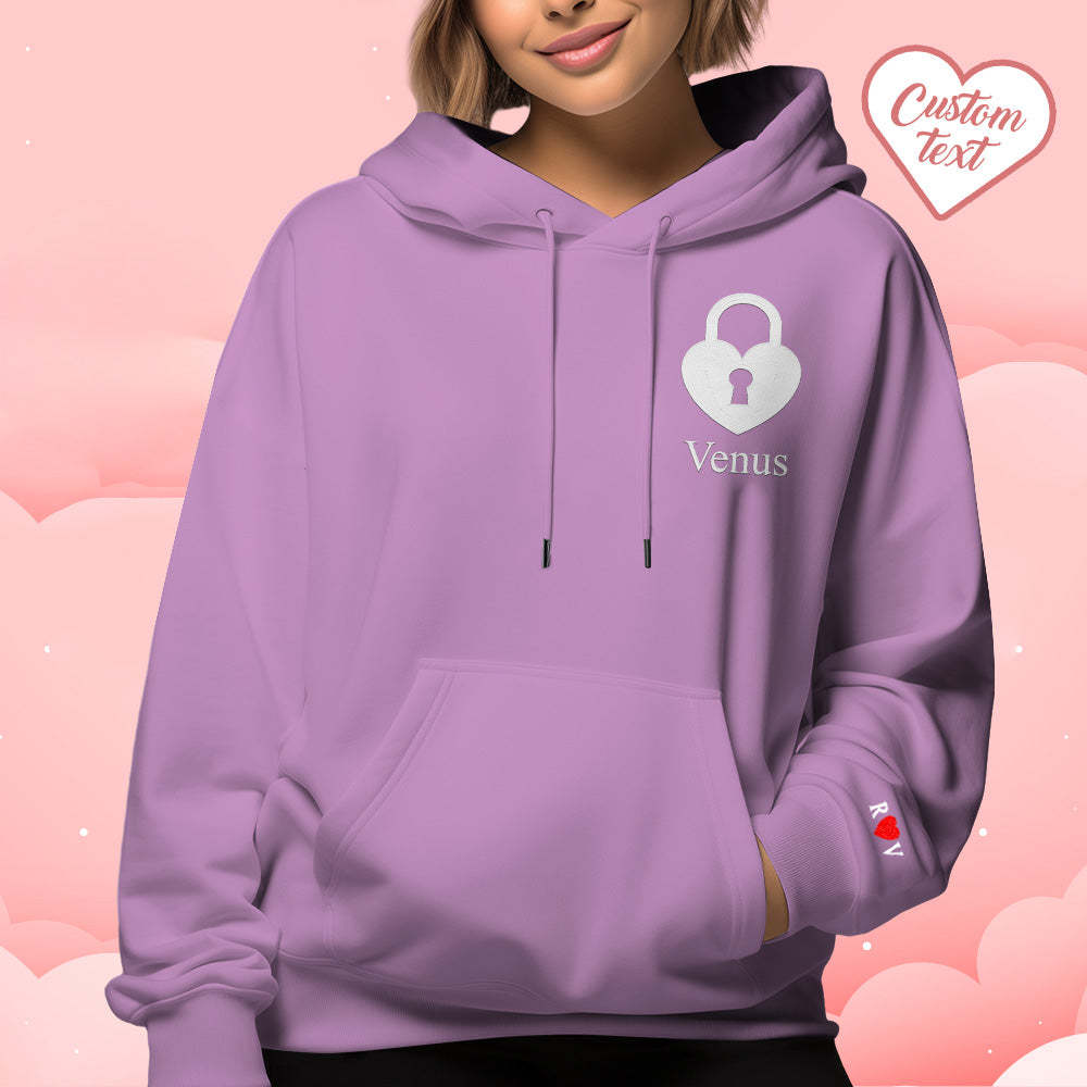 Personalized Text Embroidered Hoodie Sweet Heart Key And Lock Set Sweatshirt Valentine Gifts For Couples - Get Photo Blanket