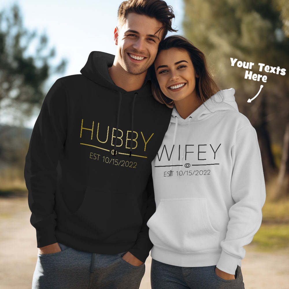 Custom Wifey Hubby Funny Couple Matching Hoodies Personalized Hoodie Valentine's Day Gift - Get Photo Blanket