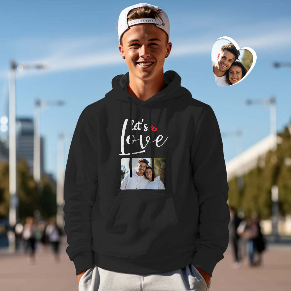 Custom Photo Couple Matching Hoodies LET'S WRITE A LOVE STORY Personalized Hoodie Valentine's Day Gift - Get Photo Blanket