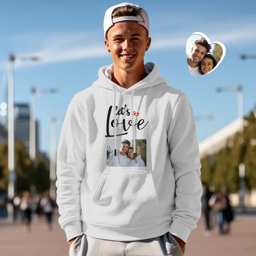 Custom Photo Couple Matching Hoodies LET'S WRITE A LOVE STORY Personalized Hoodie Valentine's Day Gift - Get Photo Blanket