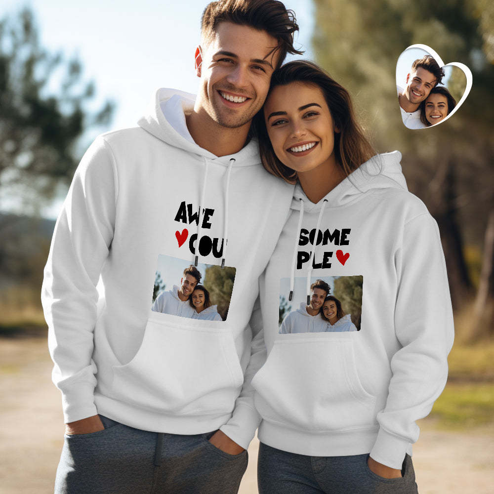 Custom Photo Couple Matching Hoodies Awesome Couple Personalized Hoodie Valentine's Day Gift - Get Photo Blanket