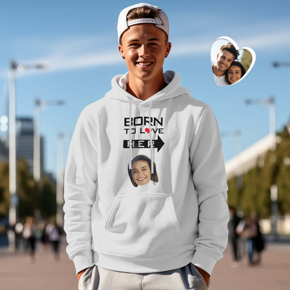 Custom Face Couple Matching Hoodies BORN TO LOVE Personalized Hoodie Valentine's Day Gift - Get Photo Blanket