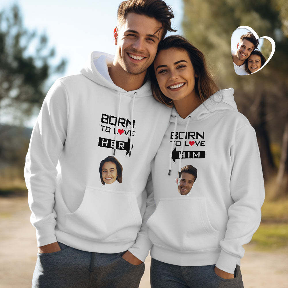 Custom Face Couple Matching Hoodies BORN TO LOVE Personalized Hoodie Valentine's Day Gift - Get Photo Blanket