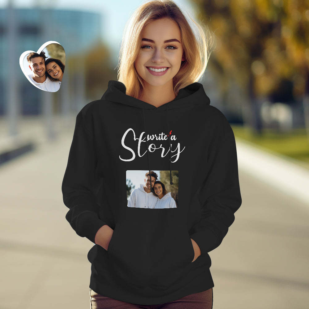 Custom Photo Couple Matching Hoodies LET'S WRITE A LOVE STORY Personalized Hoodie Valentine's Day Gift - Get Photo Blanket