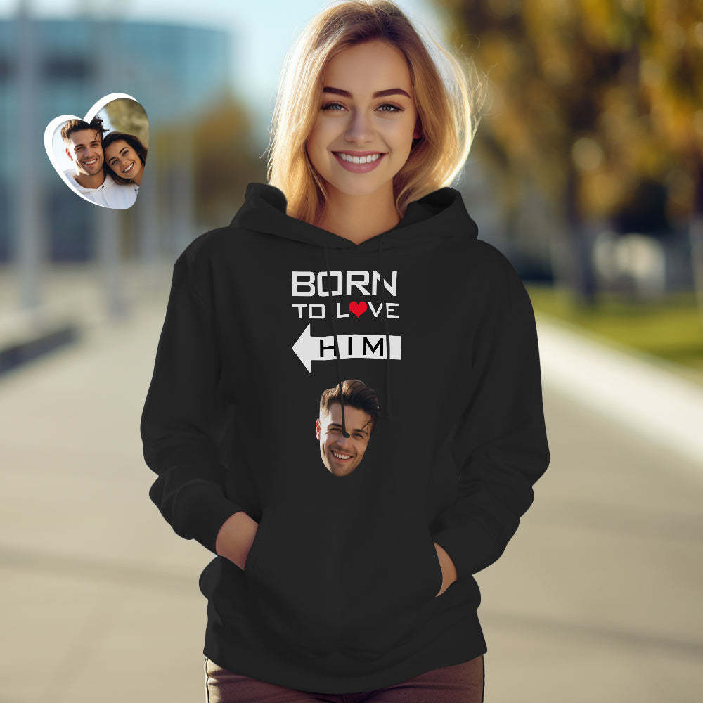 Custom Face Couple Matching Hoodies BORN TO LOVE Personalized Hoodie Valentine's Day Gift - Get Photo Blanket
