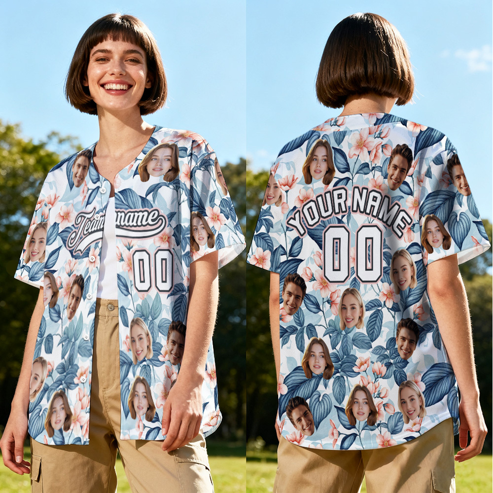 Personalized Hawaii Floral Shirt for Women Custom Hawaiian Baseball Jersey with Face Teamname Name Number