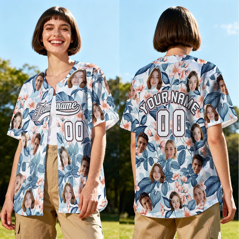 Personalized Hawaii Floral Shirt for Women Custom Hawaiian Baseball Jersey with Face Teamname Name Number