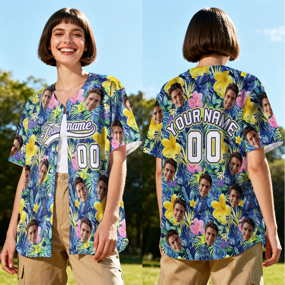 Personalized Hawaii Floral Shirt for Women Custom Hawaiian Baseball Jersey with Face Teamname Name Number