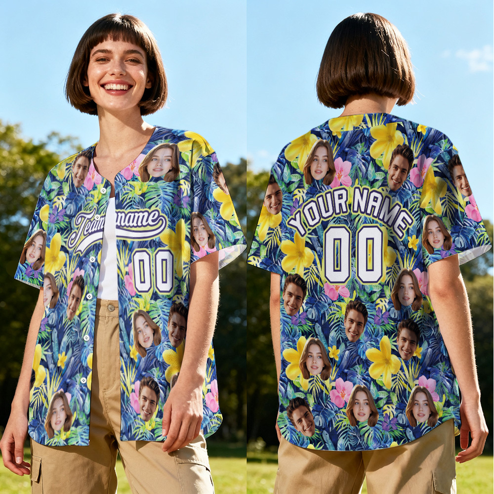 Personalized Hawaii Floral Shirt for Women Custom Hawaiian Baseball Jersey with Face Teamname Name Number