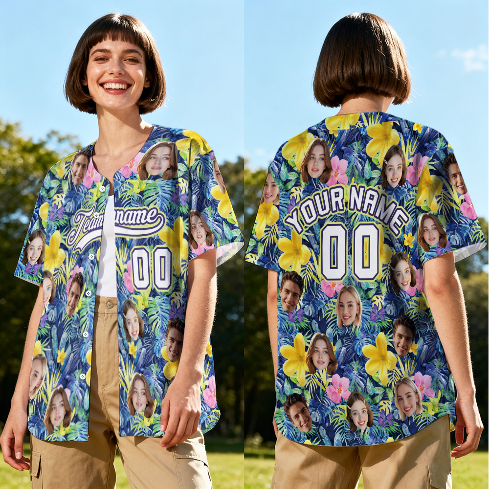 Personalized Hawaii Floral Shirt for Women Custom Hawaiian Baseball Jersey with Face Teamname Name Number