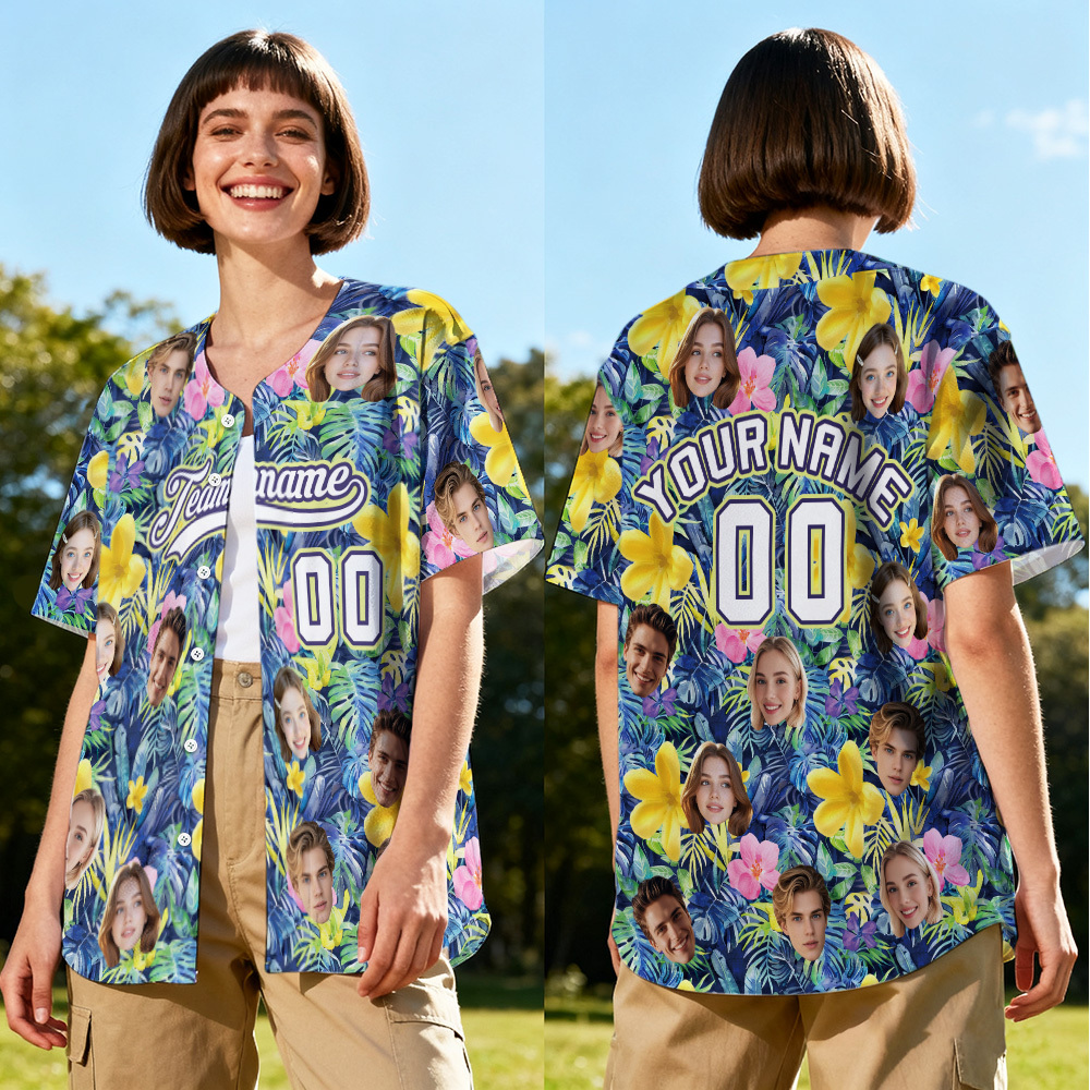 Personalized Hawaii Floral Shirt for Women Custom Hawaiian Baseball Jersey with Face Teamname Name Number