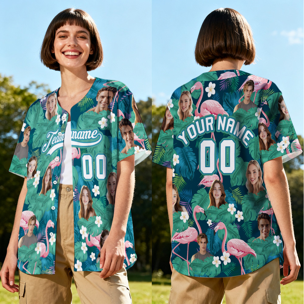Personalized Hawaii Floral Shirt for Women Custom Hawaiian Baseball Jersey with Face Teamname Name Number