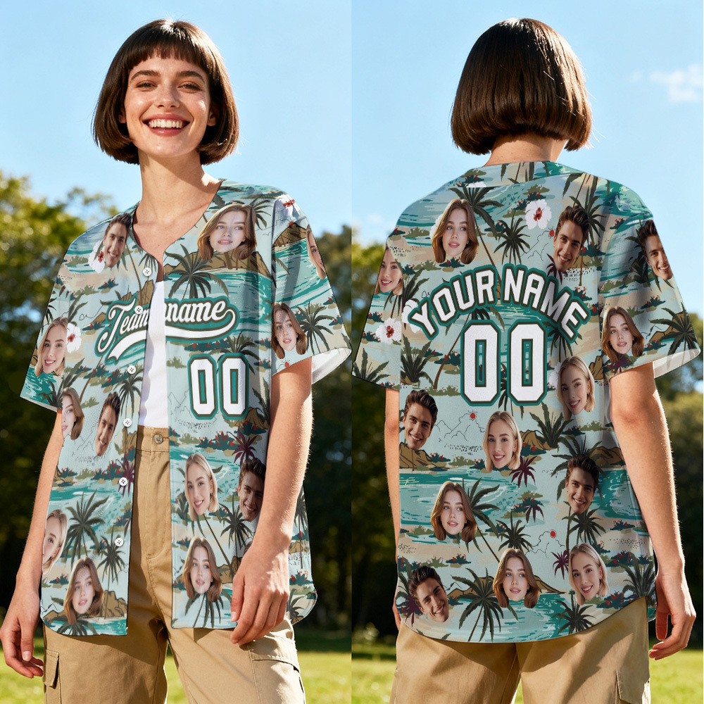 Personalized Hawaii Floral Shirt for Women Custom Hawaiian Baseball Jersey with Face Teamname Name Number