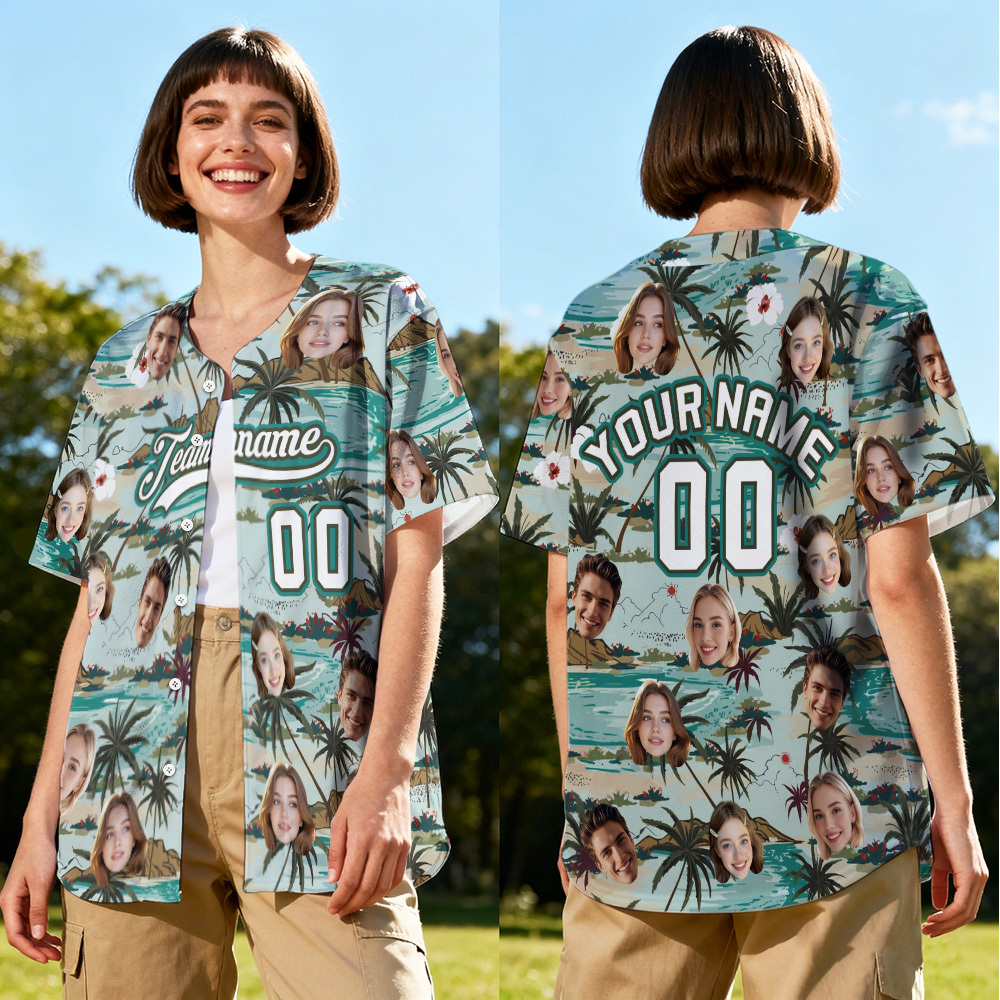 Personalized Hawaii Floral Shirt for Women Custom Hawaiian Baseball Jersey with Face Teamname Name Number