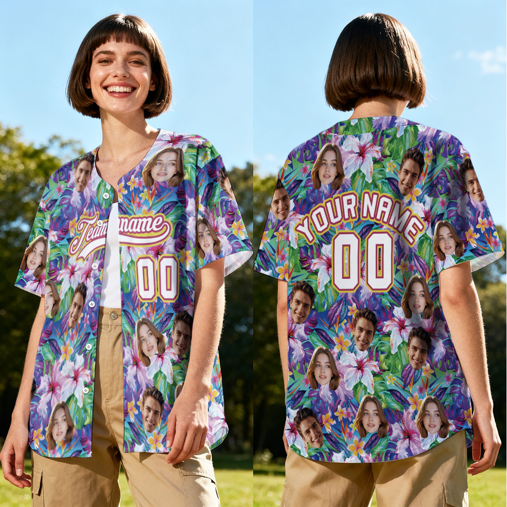 Personalized Hawaii Floral Shirt for Women Custom Hawaiian Baseball Jersey with Face Teamname Name Number