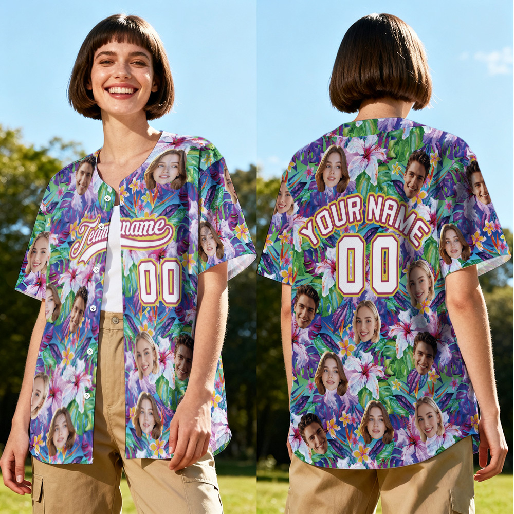 Personalized Hawaii Floral Shirt for Women Custom Hawaiian Baseball Jersey with Face Teamname Name Number