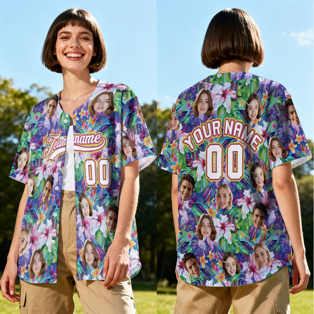 Personalized Hawaii Floral Shirt for Women Custom Hawaiian Baseball Jersey with Face Teamname Name Number