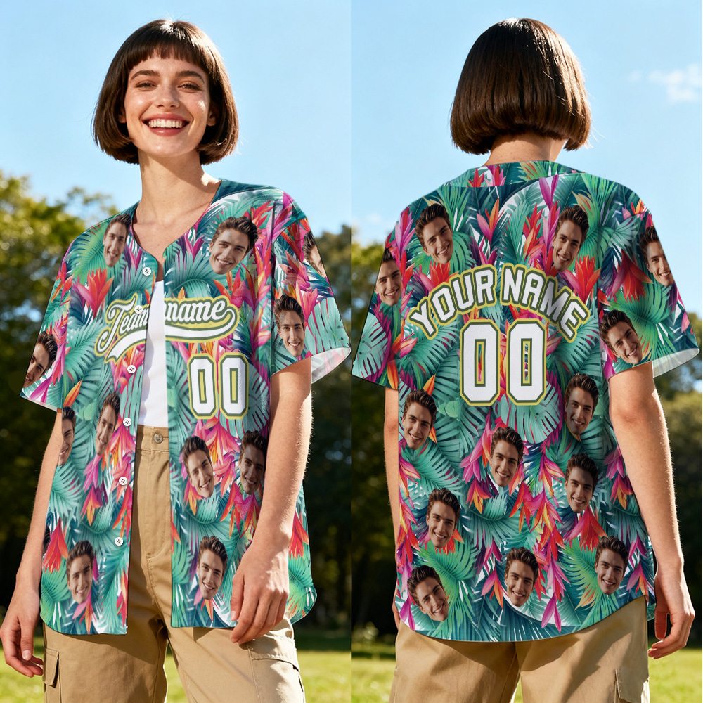 Personalized Hawaii Floral Shirt for Women Custom Hawaiian Baseball Jersey with Face Teamname Name Number