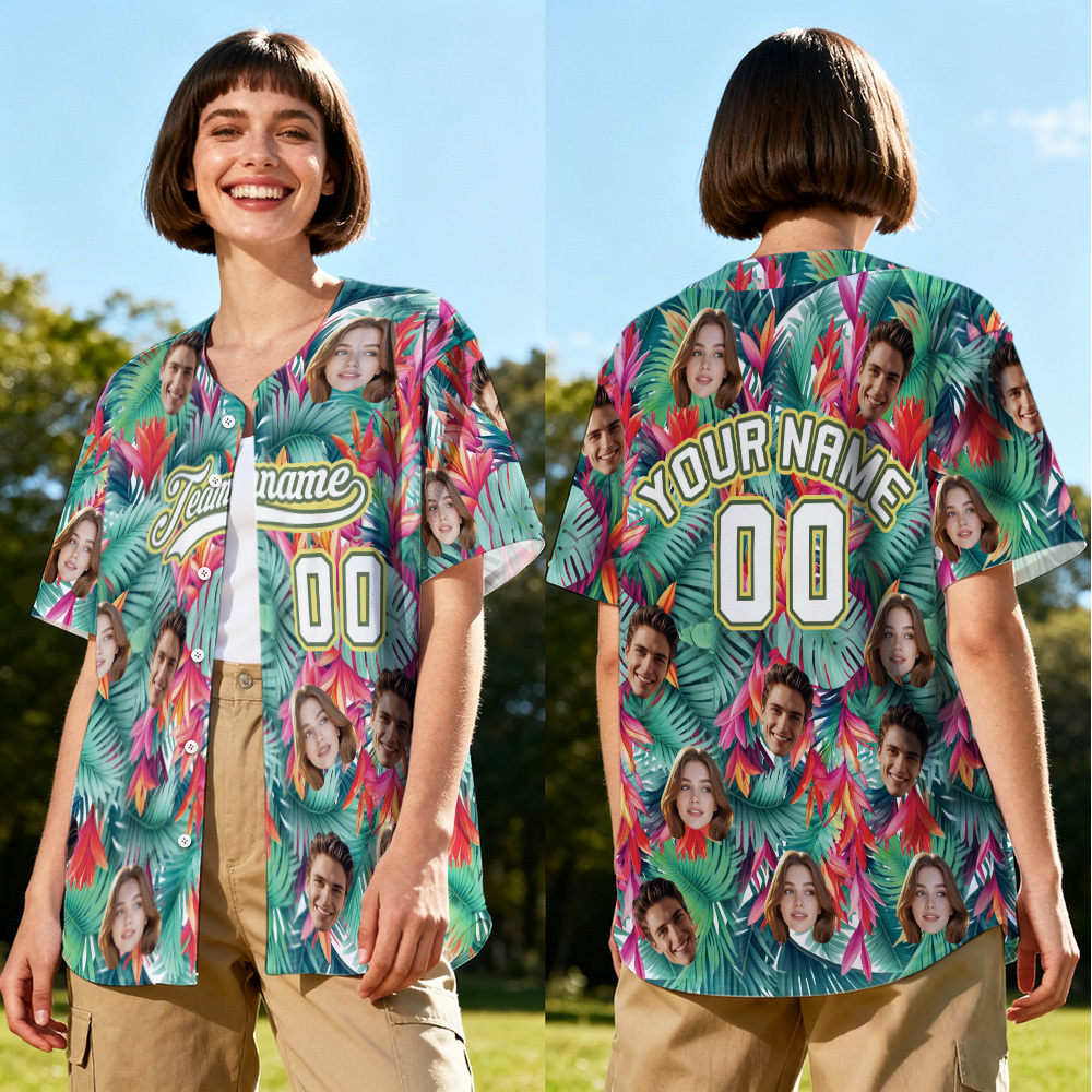 Personalized Hawaii Floral Shirt for Women Custom Hawaiian Baseball Jersey with Face Teamname Name Number