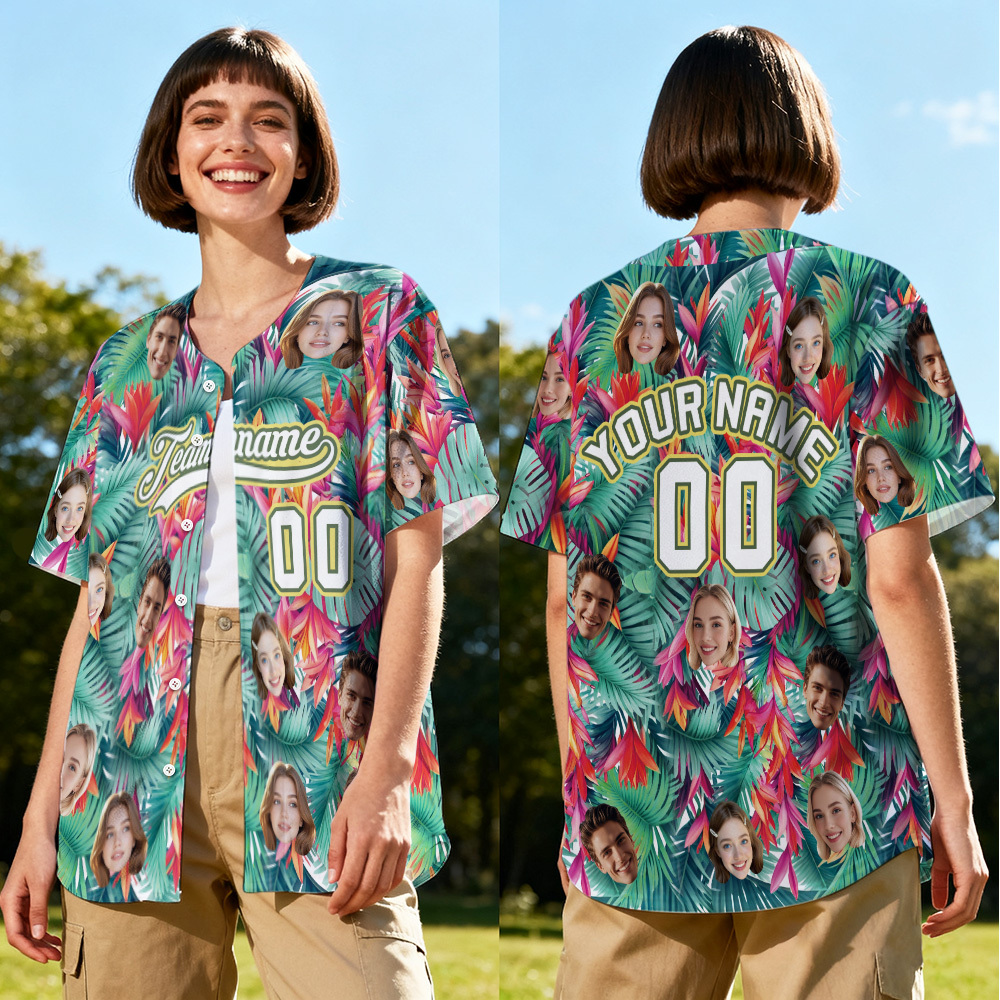Personalized Hawaii Floral Shirt for Women Custom Hawaiian Baseball Jersey with Face Teamname Name Number