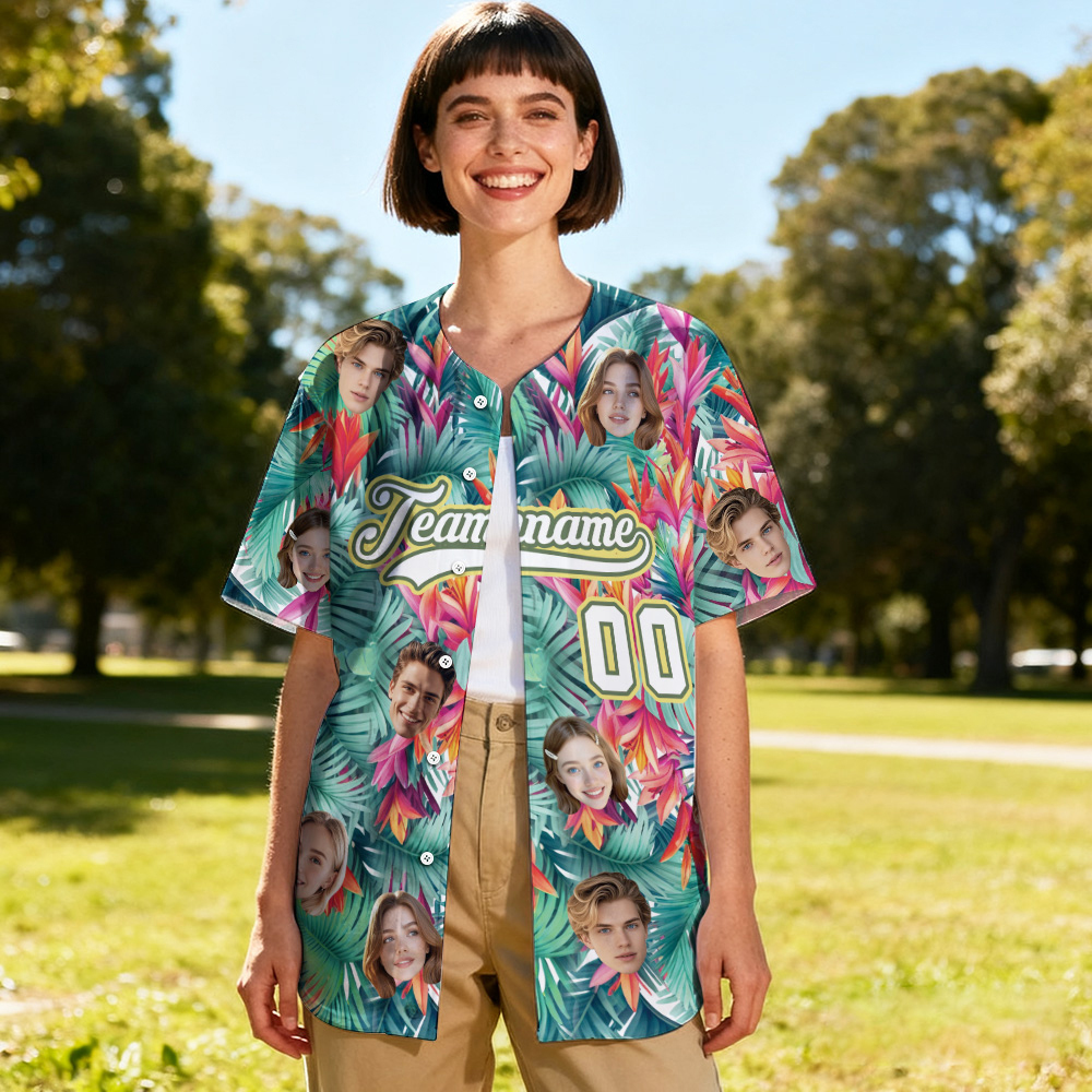 Personalized Hawaii Tropical Hibiscus Baseball Shirt for Womenwith Face Teamname Name Number