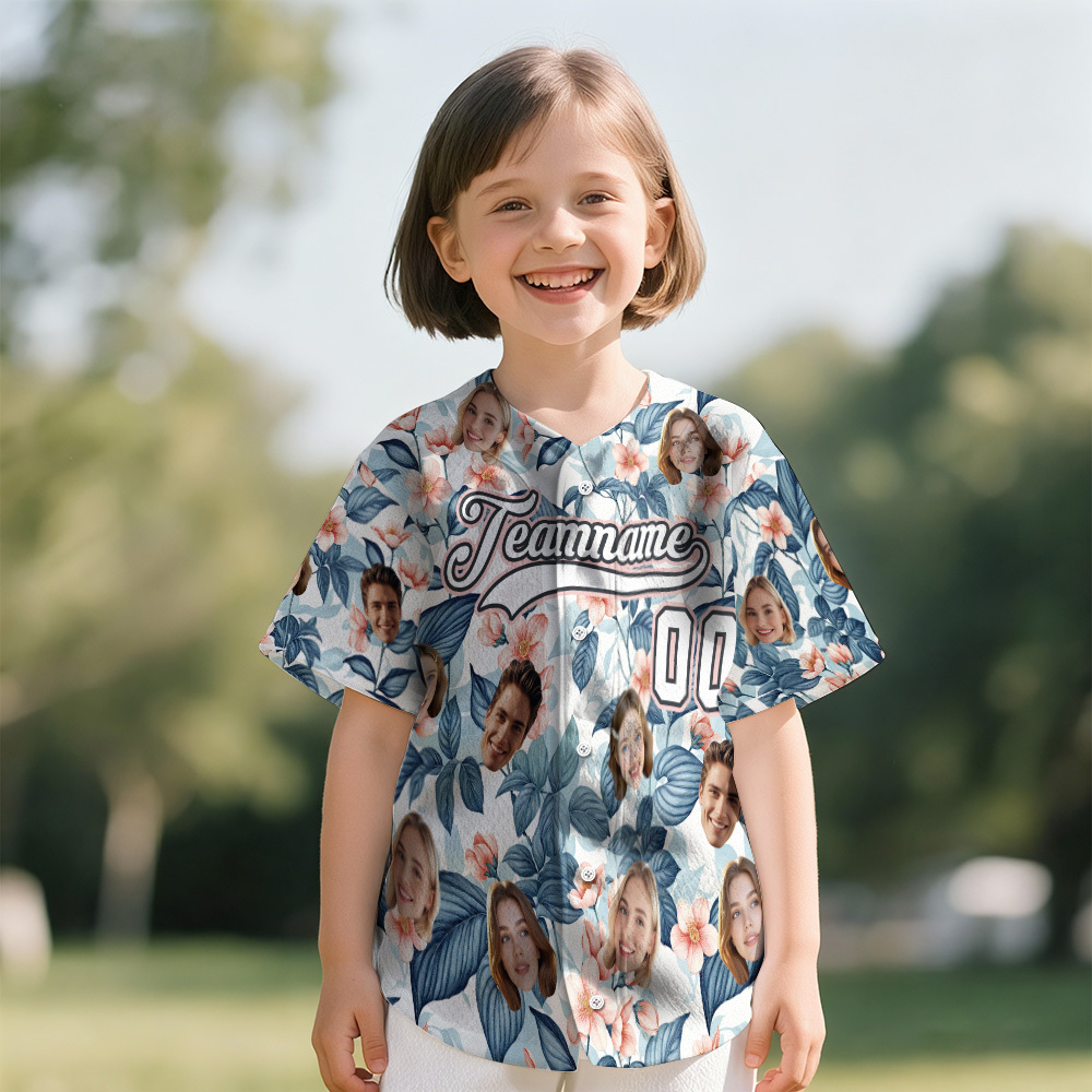 Personalized Hawaii Floral Shirt for Kids Custom Hawaiian Baseball Jersey with Face Teamname Name Number