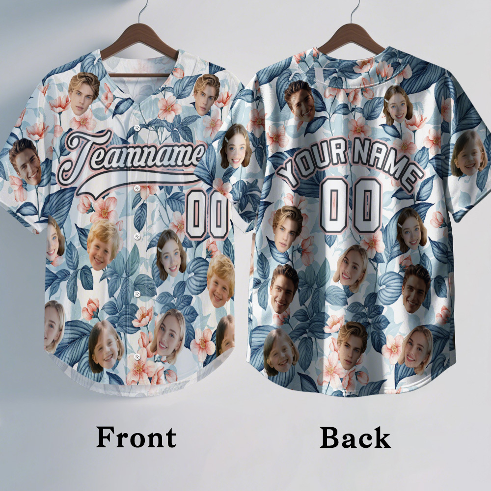 Personalized Hawaii Floral Shirt for Kids Custom Hawaiian Baseball Jersey with Face Teamname Name Number