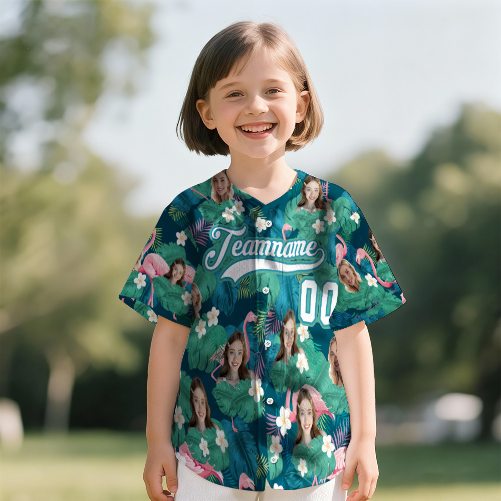 Personalized Hawaii Floral Shirt for Kids Custom Hawaiian Baseball Jersey with Face Teamname Name Number