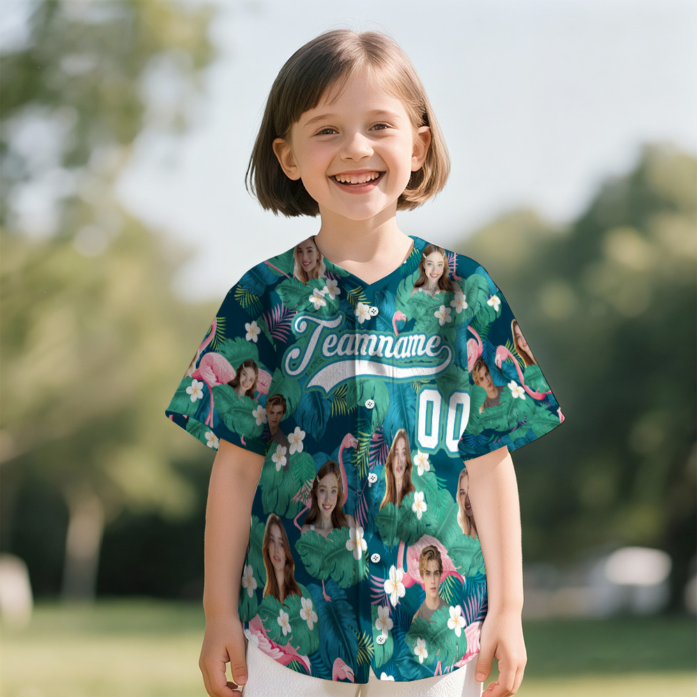 Personalized Hawaii Floral Shirt for Kids Custom Hawaiian Baseball Jersey with Face Teamname Name Number