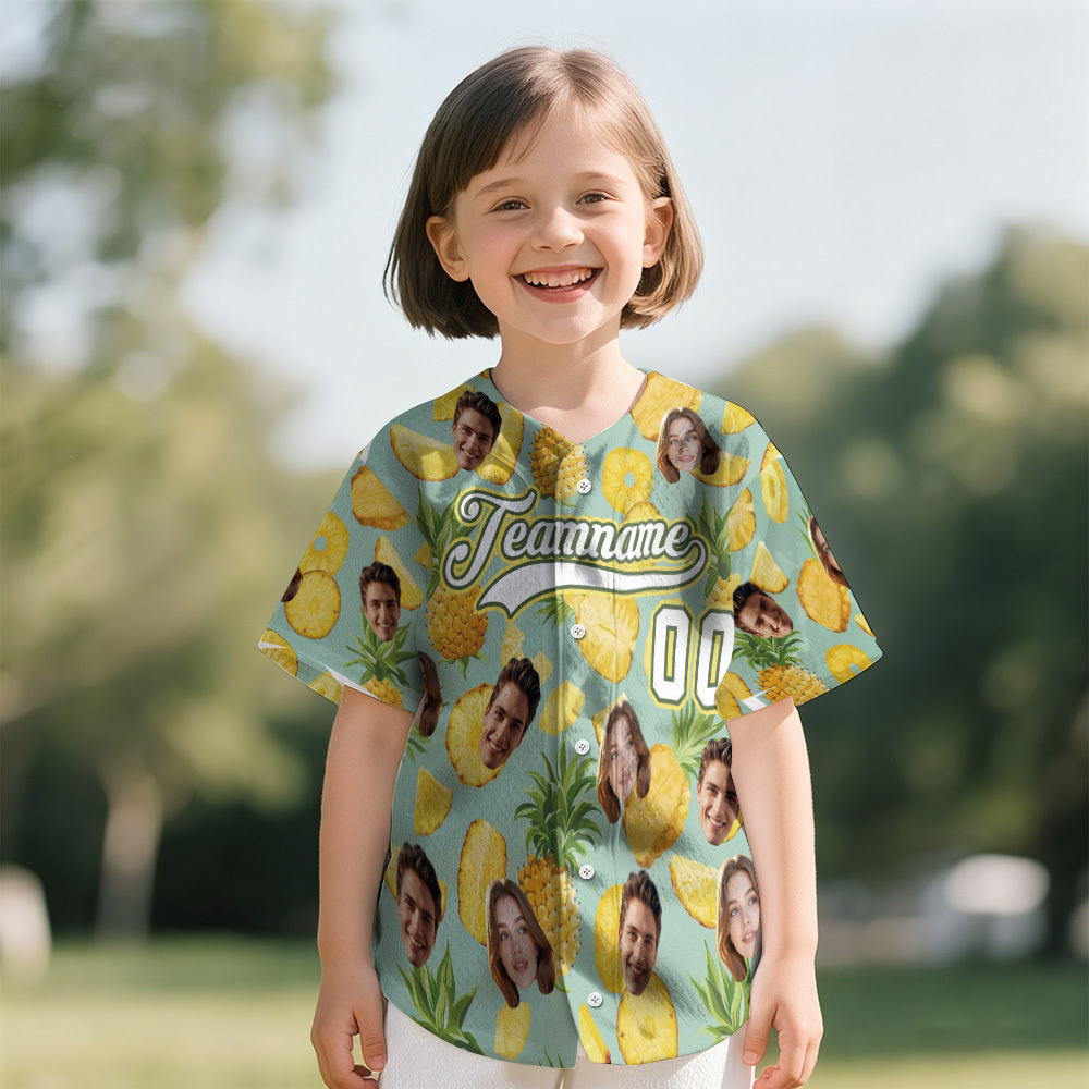Personalized Hawaii Floral Shirt for Kids Custom Hawaiian Baseball Jersey with Face Teamname Name Number