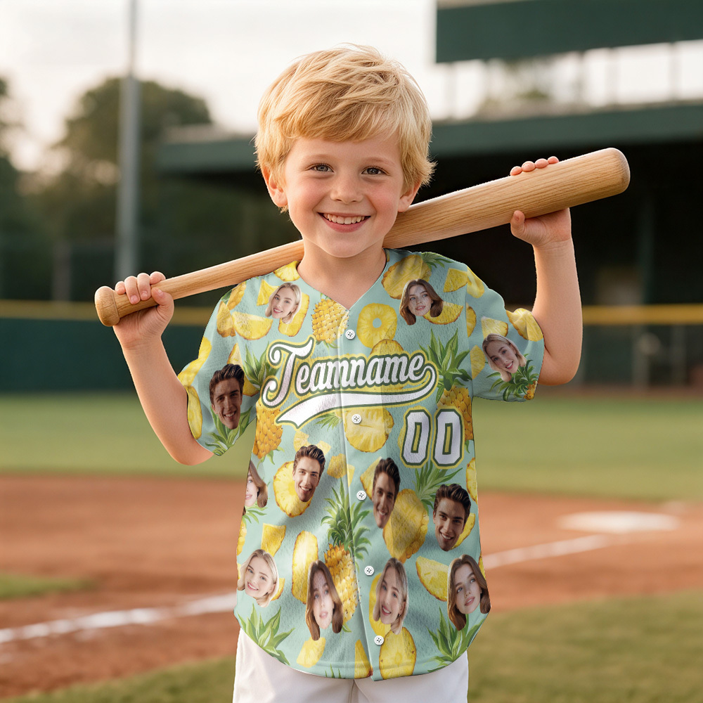 Personalized Hawaii Floral Shirt for Kids Custom Hawaiian Baseball Jersey with Face Teamname Name Number