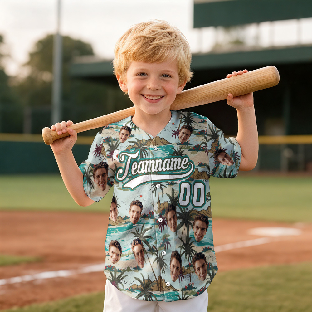 Personalized Hawaii Floral Shirt for Kids Custom Hawaiian Baseball Jersey with Face Teamname Name Number