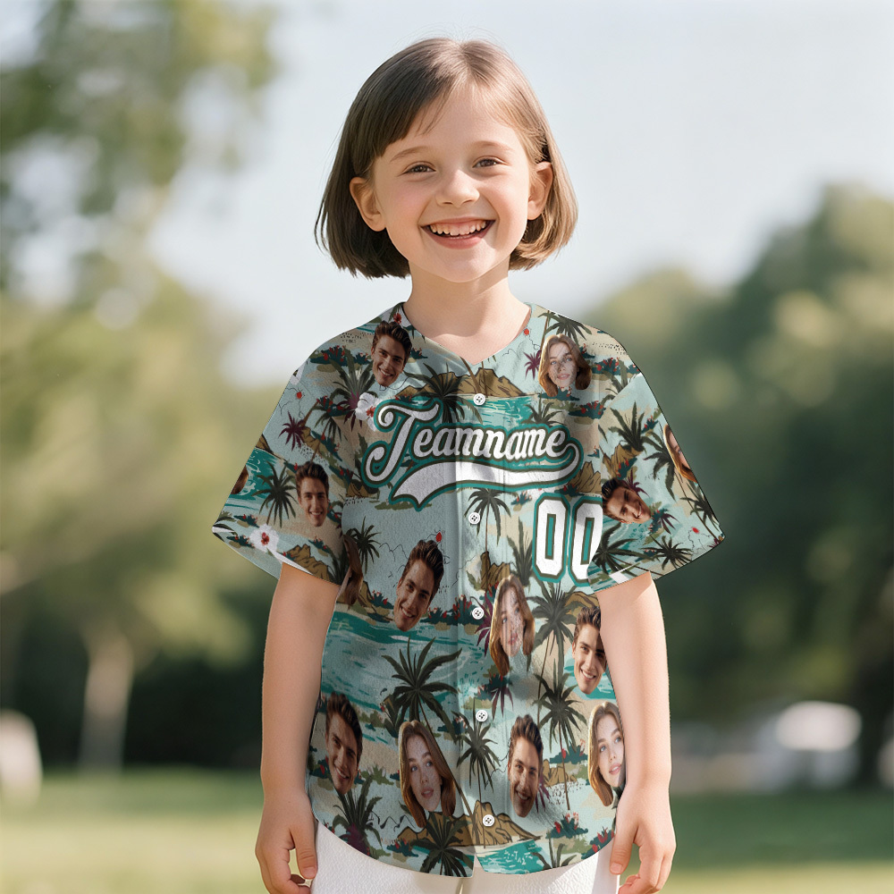 Personalized Hawaii Floral Shirt for Kids Custom Hawaiian Baseball Jersey with Face Teamname Name Number