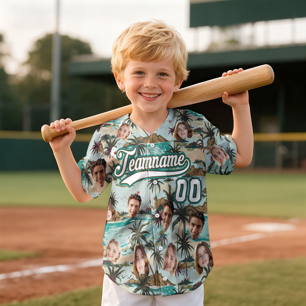 Personalized Hawaii Floral Shirt for Kids Custom Hawaiian Baseball Jersey with Face Teamname Name Number