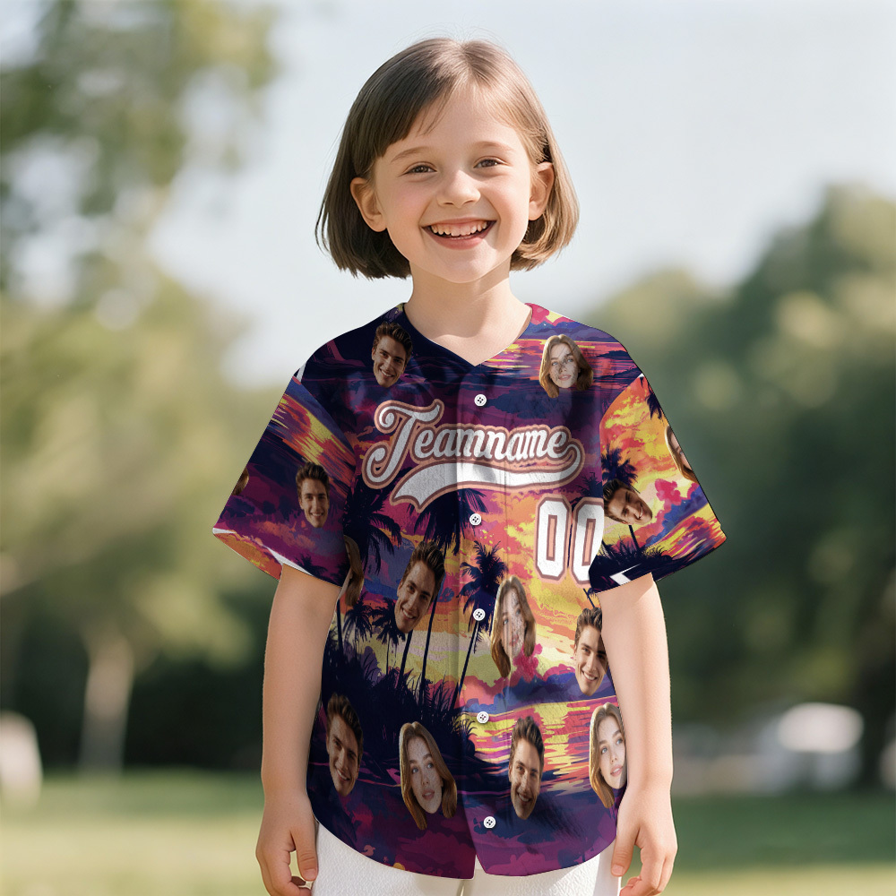 Personalized Hawaii Floral Shirt for Kids Custom Hawaiian Baseball Jersey with Face Teamname Name Number